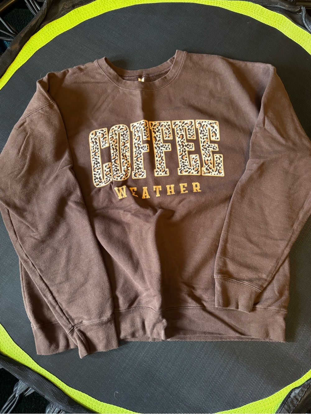 Tultex Brown Crewneck Sweatshirt with Leopard 'COFFEE' Graphic
